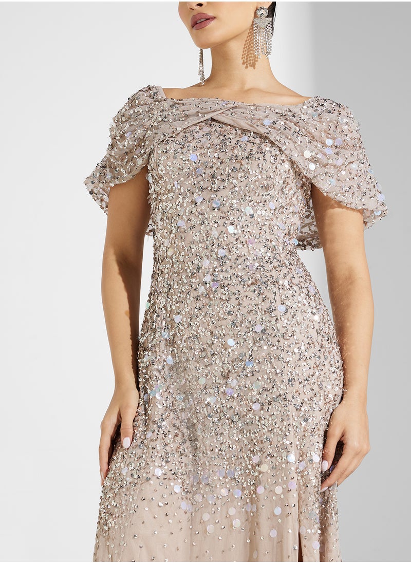 Amelia Rose - Bardot Sequin Maxi Dress - Image 1