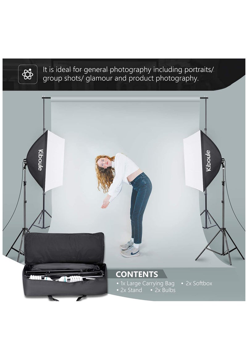 Kiboule Softbox Lighting Kit 24x24 inches/60x60 Centimeters Soft Box  85W 5500K E27 Bulb Continuous Photography Lighting, Photo Studio Lights Equipment for Camera Shooting Video Recording  - Image 4