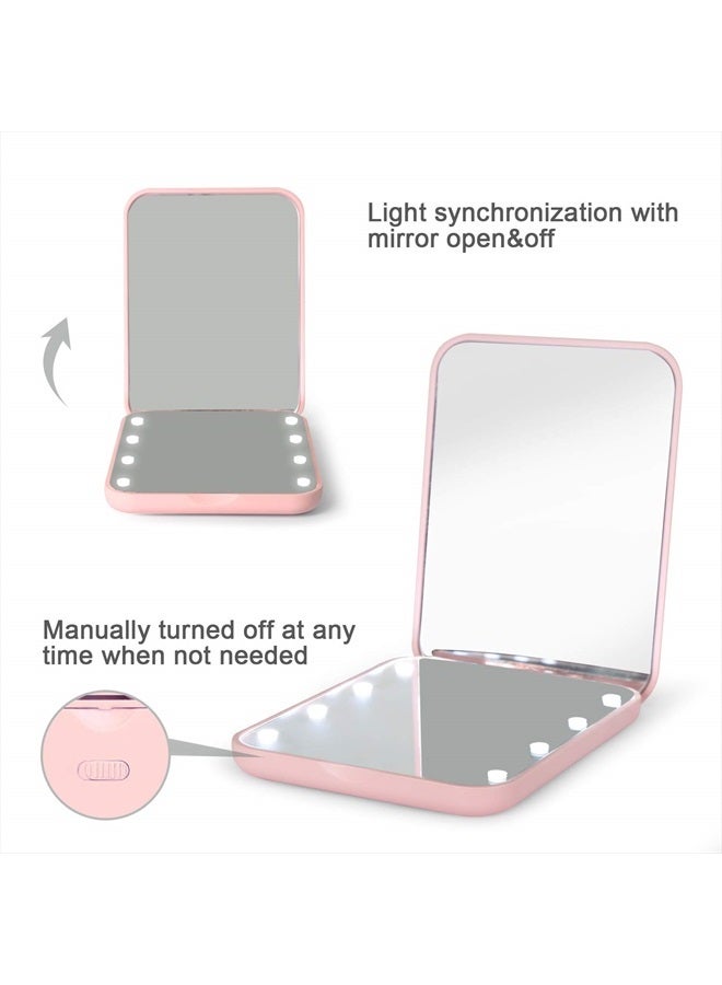 wobsion Compact Mirror, Led Pocket Mirror,1x/3x Magnifying Mirror with Light,2-Sided Handheld Magnetic Switch Fold Mirror,Small Travel Makeup Mirror,Lighted Compact Mirror for Purse,Gifts(Pink) - Image 3