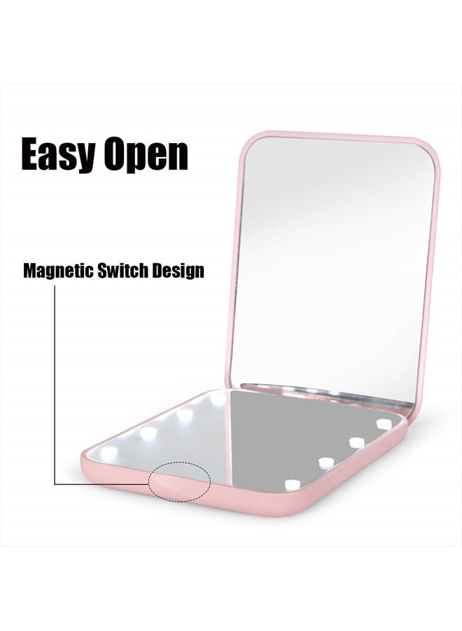 wobsion Compact Mirror, Led Pocket Mirror,1x/3x Magnifying Mirror with Light,2-Sided Handheld Magnetic Switch Fold Mirror,Small Travel Makeup Mirror,Lighted Compact Mirror for Purse,Gifts(Pink) - Image 4