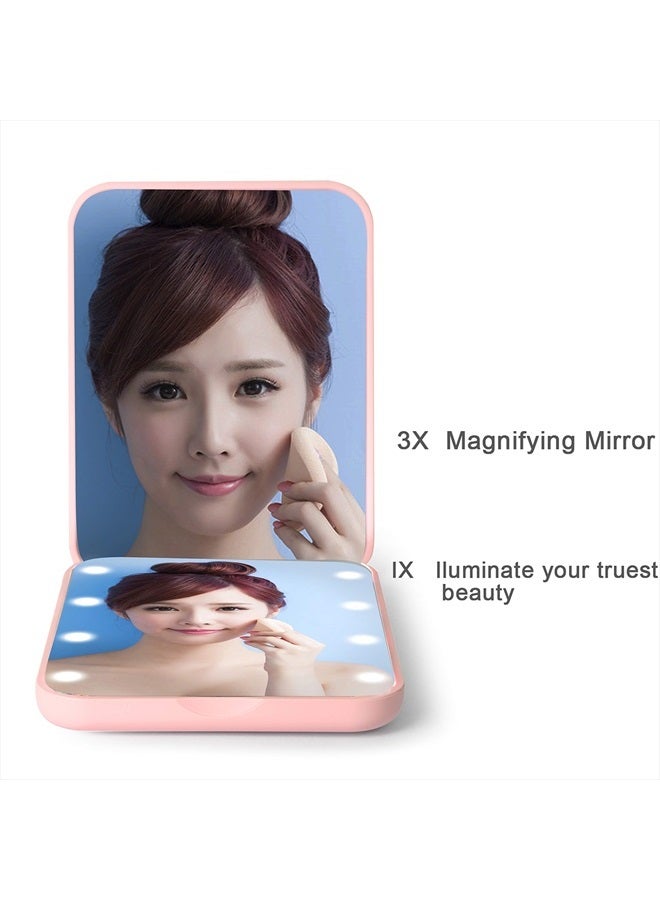 wobsion Compact Mirror, Led Pocket Mirror,1x/3x Magnifying Mirror with Light,2-Sided Handheld Magnetic Switch Fold Mirror,Small Travel Makeup Mirror,Lighted Compact Mirror for Purse,Gifts(Pink) - Image 2