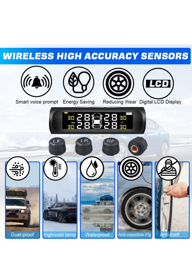 Loquat Tire Pressure Monitoring System TPMS, 4 Sensor TPMS for Truck Rv Trailer Car with 6 Alarm Modes and Solar Power / USB Charge Large Screen, Long Endurance Battery Life - Image 4