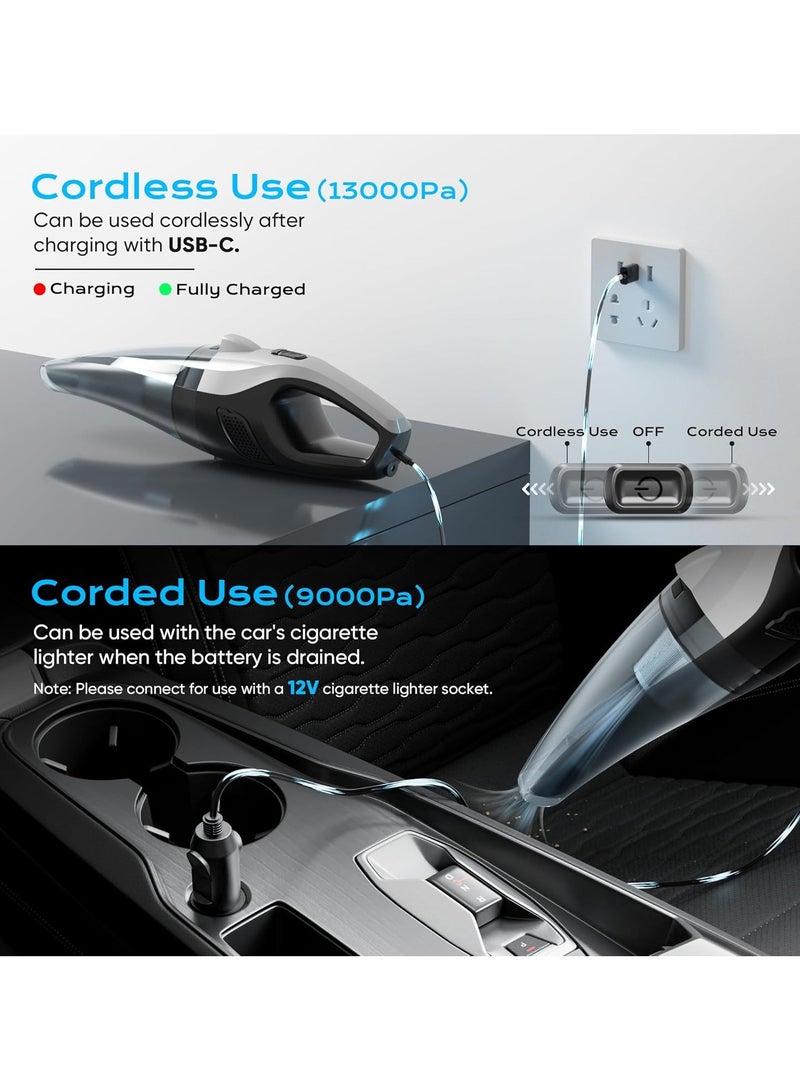 Handheld Vacuum Cordless, 13000Pa Strong Suction Car Vacuum Cleaner with LED Light, Portable Hand Vacuum with Multi-Nozzles, Small Hand Held Vacuum Cordless for Car, Home, Pet - Image 5