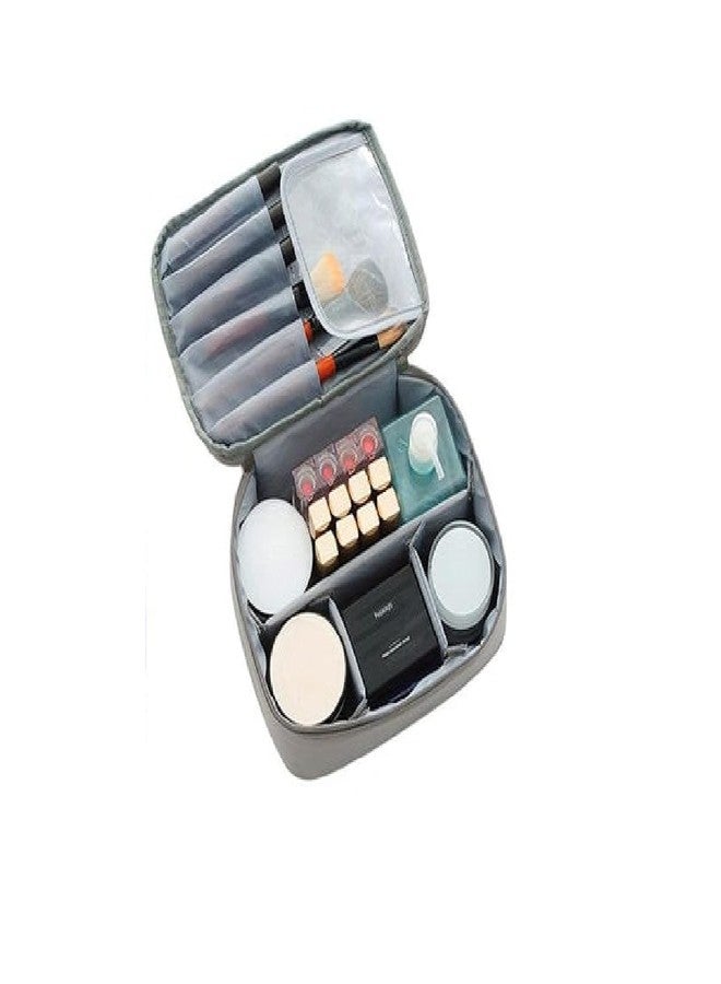 DR Mall Nylon Travel Cosmetic Bag Makeup Pouch for Zippered Cosmetic Bag Vanity Bag with Adjustable Compartment Women, and Girls with Dividers (Grey) - Image 3