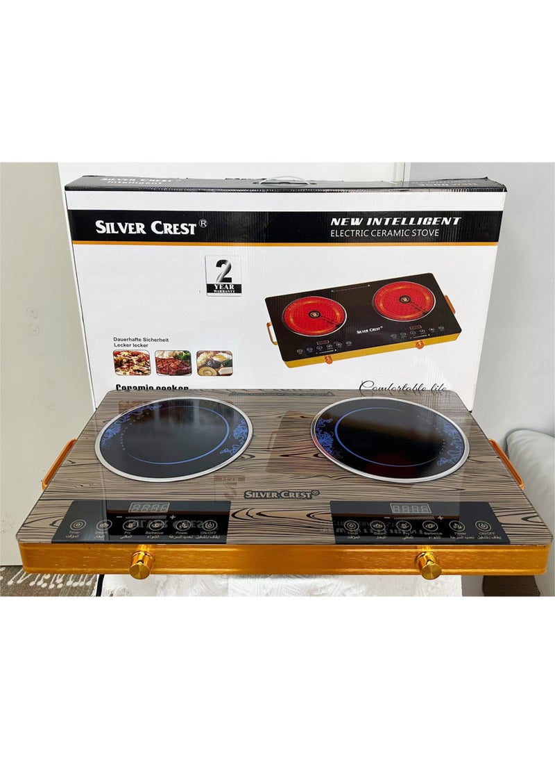 Silver Crest Double Infrared Electric Cooker SC-22 3500W+3500W Ceramic Cooktop Featuring Dual Heating Plates, LED Digital Display, Intelligent Touch Panel, Energy Efficient Heating and Overheat Protection System - Image 1