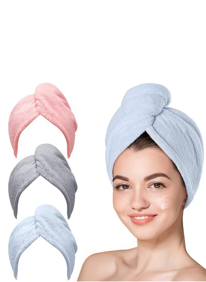 Generic Microfiber Hair Towel Pack of 3 Turbans for Wet Hair Drying Warp Towel for Curly Hair Women  - Image 1