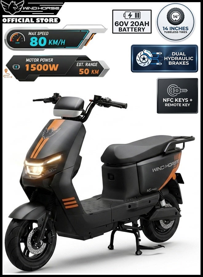 Wind Horse M5 Pro Electric Bike 1500W Powerful Motor, 80KM/H High-Speed, 60V 20Ah, 50KM Range, 14-Inch Tires, Carbon Alloy Frame, NFC Smart Keys, Dual Suspension – Ultra Performance E-Bike for Adults - Image 1