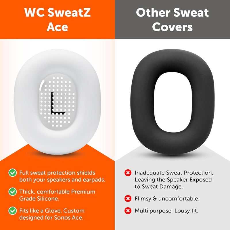 WC SweatZ Ace - Patented Sweat Protection Pads for Sonos Ace Wireless Headphones with Noise Cancelling by Wicked Cushions | Sweatproof and Easily Washable | White - Image 3