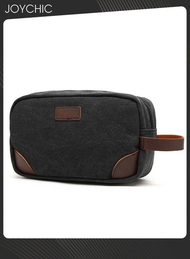 Joychic حقيبة أدوات الزينة الجديدة ذات الطراز السميك للسفر للنساء والرجال، حقيبة تنظيم أدوات الحلاقة والحمام بمقبض، باللون الأسود - Image 1