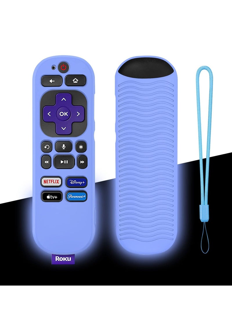 Glowing Remote Cover for Roku Voice Remote RCA1R 2023 New Slip-Resistant Silicone Control Case with Lanyard (Blue) - Image 2