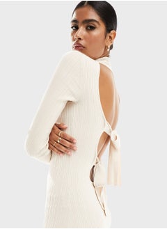 Miss Selfridge Ribbed Tie Detail Funnel Neck Dress  - Image 4