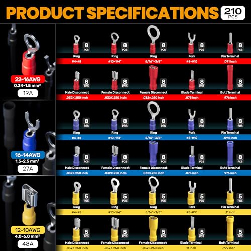 SOMELINE Wire Terminals Crimping Tool, with 30 Sizes Insulated Ratcheting Terminals Crimper Kit of AWG 22-10 Insulated Electrical Butt Bullet Spade Fork Ring Spade Splice Crimp Terminals - Image 4