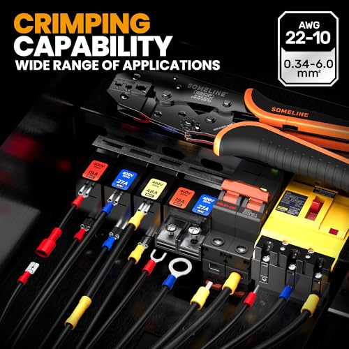 SOMELINE Wire Terminals Crimping Tool, with 30 Sizes Insulated Ratcheting Terminals Crimper Kit of AWG 22-10 Insulated Electrical Butt Bullet Spade Fork Ring Spade Splice Crimp Terminals - Image 3