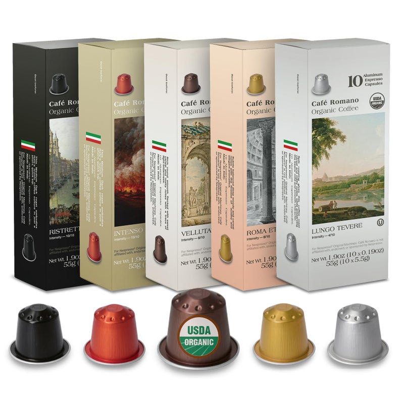 Organic USDA Café Romano Coffee Aluminum Espresso Pods For Nespresso Original Machine 100 Pack Italian Espresso Coffee (Variety pack) - Image 1