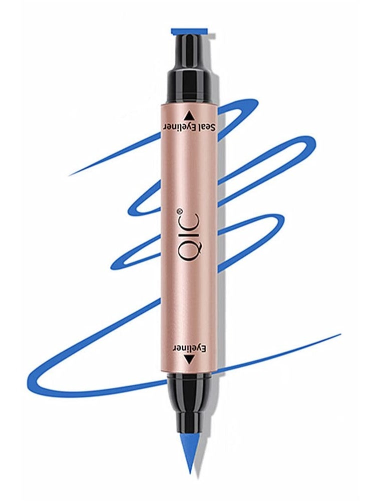 QIC - Blue Seal Eyeliner Pencil Liquid Eyeliner Stamp Wing Liner Blue Winged Eyeliner Stamps for Cat Eyes Long Lasting Super Slim Precise Felt Tip Liquid Double Headed Eye Liner Tattoo Tools 03 - Image 1