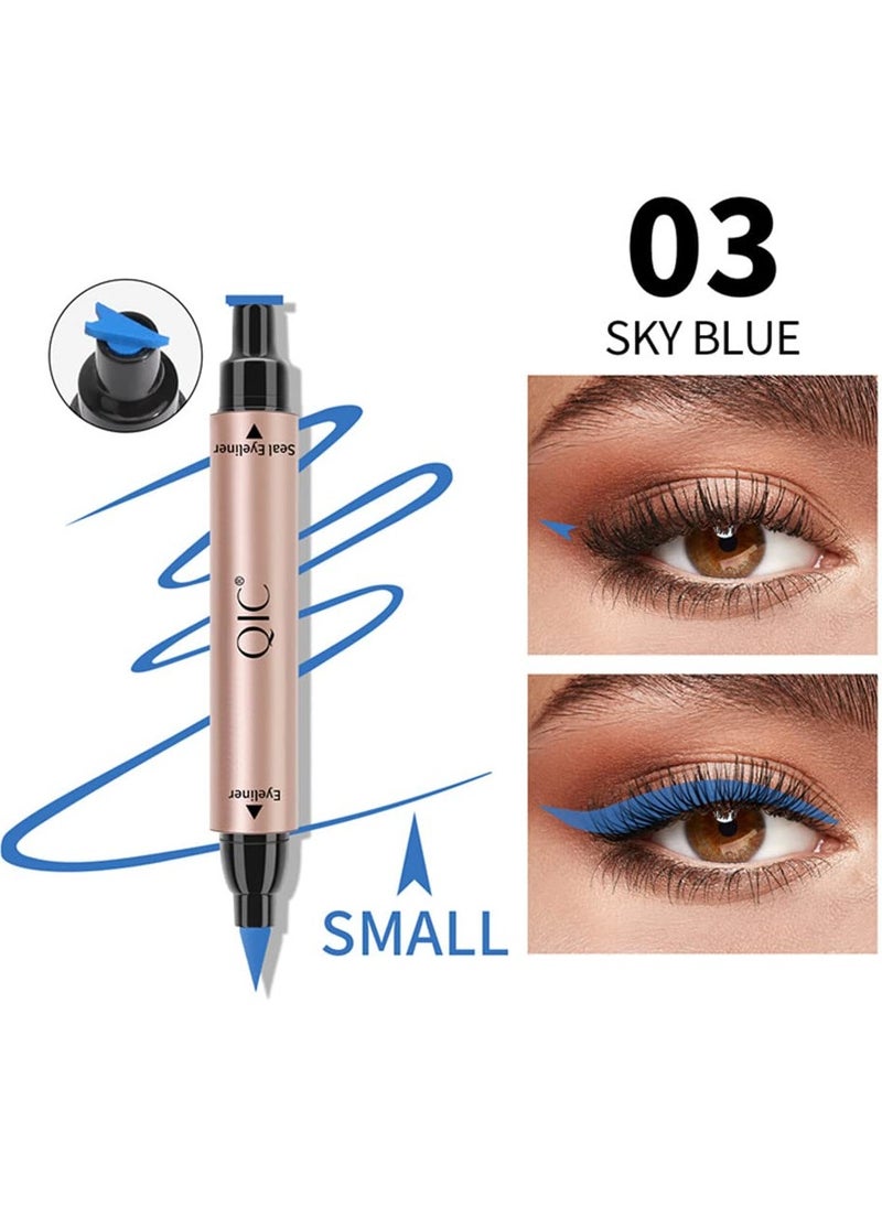 QIC - Blue Seal Eyeliner Pencil Liquid Eyeliner Stamp Wing Liner Blue Winged Eyeliner Stamps for Cat Eyes Long Lasting Super Slim Precise Felt Tip Liquid Double Headed Eye Liner Tattoo Tools 03 - Image 1