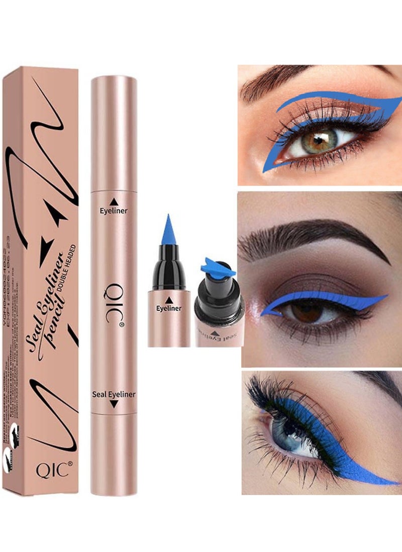 QIC - Blue Seal Eyeliner Pencil Liquid Eyeliner Stamp Wing Liner Blue Winged Eyeliner Stamps for Cat Eyes Long Lasting Super Slim Precise Felt Tip Liquid Double Headed Eye Liner Tattoo Tools 03 - Image 1