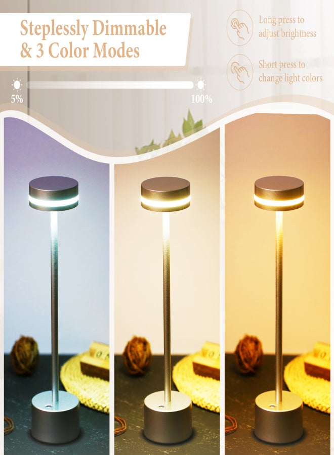 مصباح طاولة LED لاسلكي، مصباح جانبي معدني، تحكم باللمس، إضاءة قابلة للتعديل بثلاثة ألوان، بطارية قابلة للشحن 4000 مللي أمبير، مصباح مكتب ليلي لغرفة النوم، غرفة الطعام، البار، المطعم، أو المقهى - Image 4