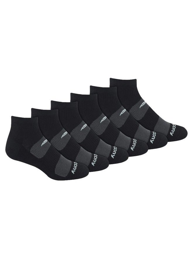 saucony Men's Multi-Pack Mesh Ventilating Comfort Fit Performance Quarter Socks (6 & 12), Black (6 Pairs), Shoe Size: 8-12 Years - Image 1