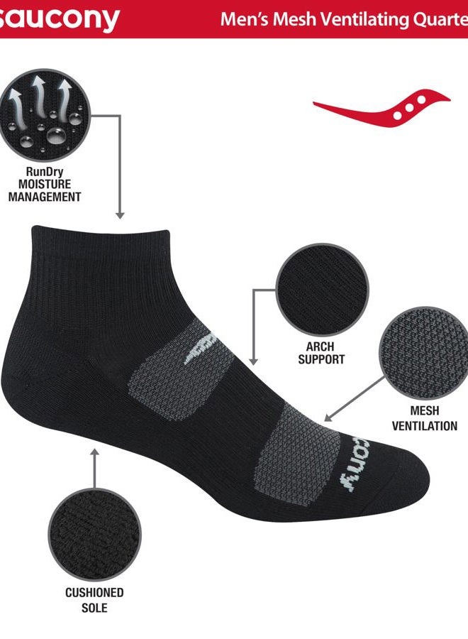 saucony Men's Multi-Pack Mesh Ventilating Comfort Fit Performance Quarter Socks (6 & 12), Black (6 Pairs), Shoe Size: 8-12 Years - Image 4