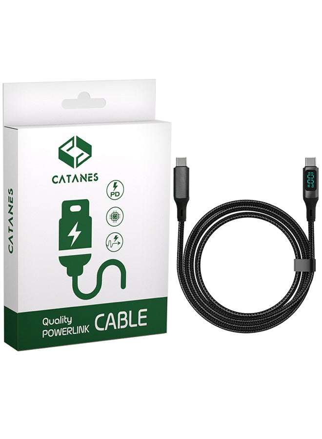 CATANES 2Packs 100W Fast Charging Cable USB-C to USB-C - Built-in Power Display, PD 3.0 & Durable Braided Design 1M - Black - Image 2