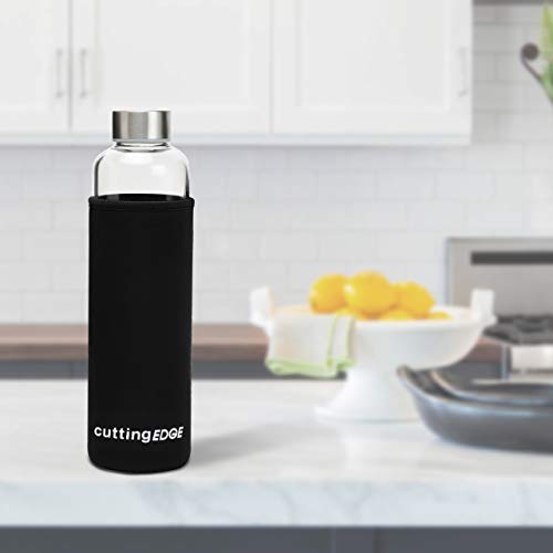Cutting EDGE 750ml Borosilicate Round Glass Water Bottle Set of 1 with Black Portable Carrying Sleeve for School, Home, Office, Travel, Sport, Yoga, Gym, Hot, Cold Drinks (Transparent) - Image 4