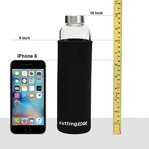 Cutting EDGE 750ml Borosilicate Round Glass Water Bottle Set of 1 with Black Portable Carrying Sleeve for School, Home, Office, Travel, Sport, Yoga, Gym, Hot, Cold Drinks (Transparent) - Image 5