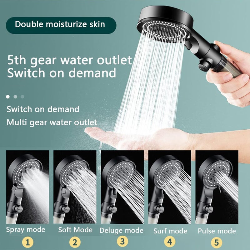 comfrt Shower Head - High-Pressure Handheld Showerhead with Carbon Filter - 5 Spray Modes - Hard Water Softener Filtered Shower Head, High Pressure 5 Spray Modes Handheld Shower Head Rain Shower Head (Gray) - Image 3