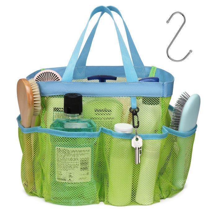 FCOLOR MESH SHOWER CADDY PORTABLE UPGRADE DEEPER 7 POCKETS SHOWER BAG BASKET BAG TOTE FOR COLLEGE DORM ROOM TOILETRY BATHROOM ESSENTIALS GYM CAMP QUICK DRY 2 HANDLES WITH S HOOK