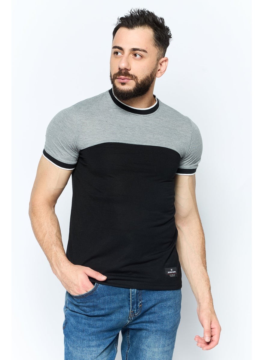 Modern Culture Men Round Neck Short Sleeves Heather T-Shirt, Black  - Image 1