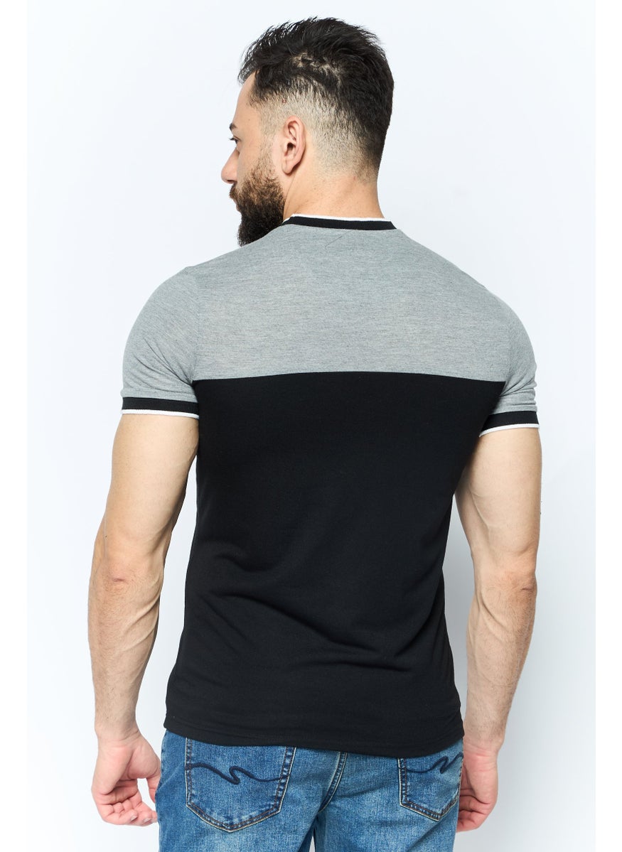 Modern Culture Men Round Neck Short Sleeves Heather T-Shirt, Black  - Image 4