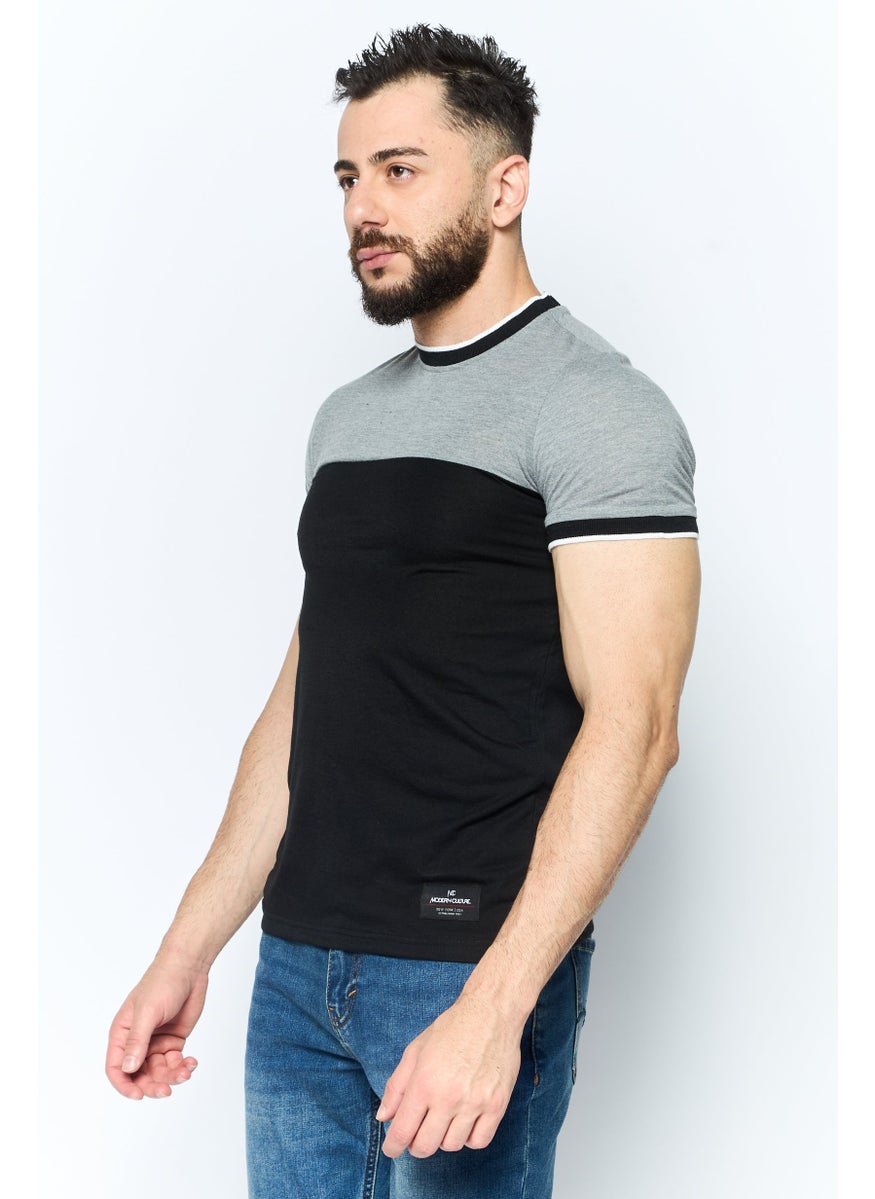 Modern Culture Men Round Neck Short Sleeves Heather T-Shirt, Black  - Image 3