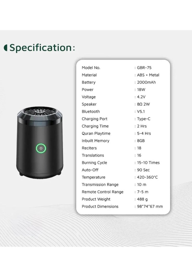 Mini Bakhour Pro With Quran Speaker - Black - Image 2