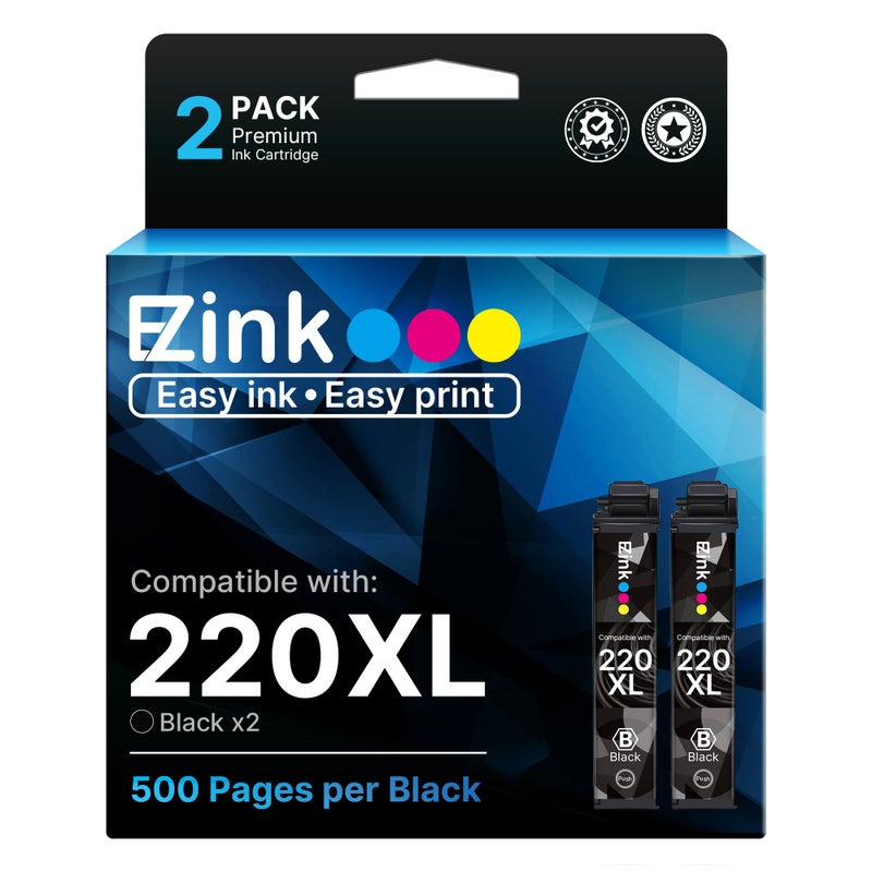 E-Z Ink Remanufactured Ink Cartridge Replacement for Epson 220 XL 220XL T220XL to use with WF-2760 WF-2750 WF-2630 WF-2650 WF-2660 XP-320 XP-420 XP-424 (2 Black) - Image 1