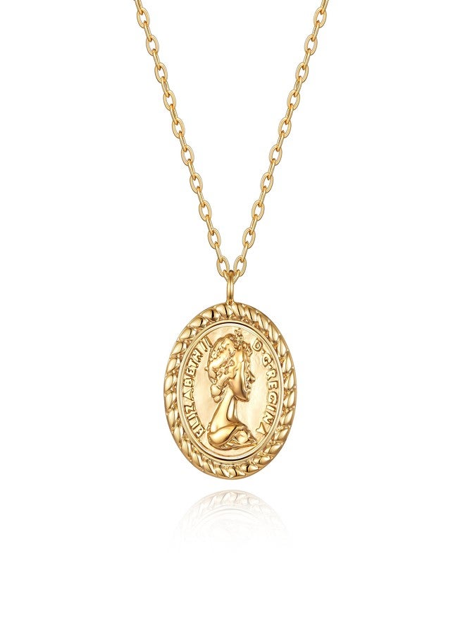 VACRONA Coin Necklace for Women 18k Gold Plated Vintage Coin Round Pendant Necklace Gold Circle Disk Medal Textured Medallion Protection Dainty Jewelry Gift for Her - Image 1