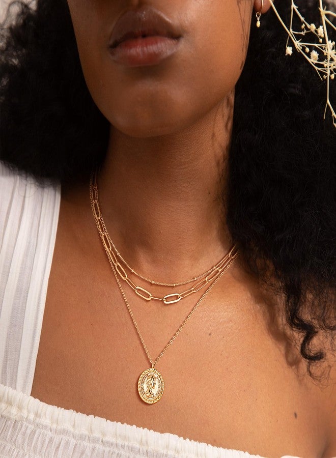 VACRONA Coin Necklace for Women 18k Gold Plated Vintage Coin Round Pendant Necklace Gold Circle Disk Medal Textured Medallion Protection Dainty Jewelry Gift for Her - Image 4