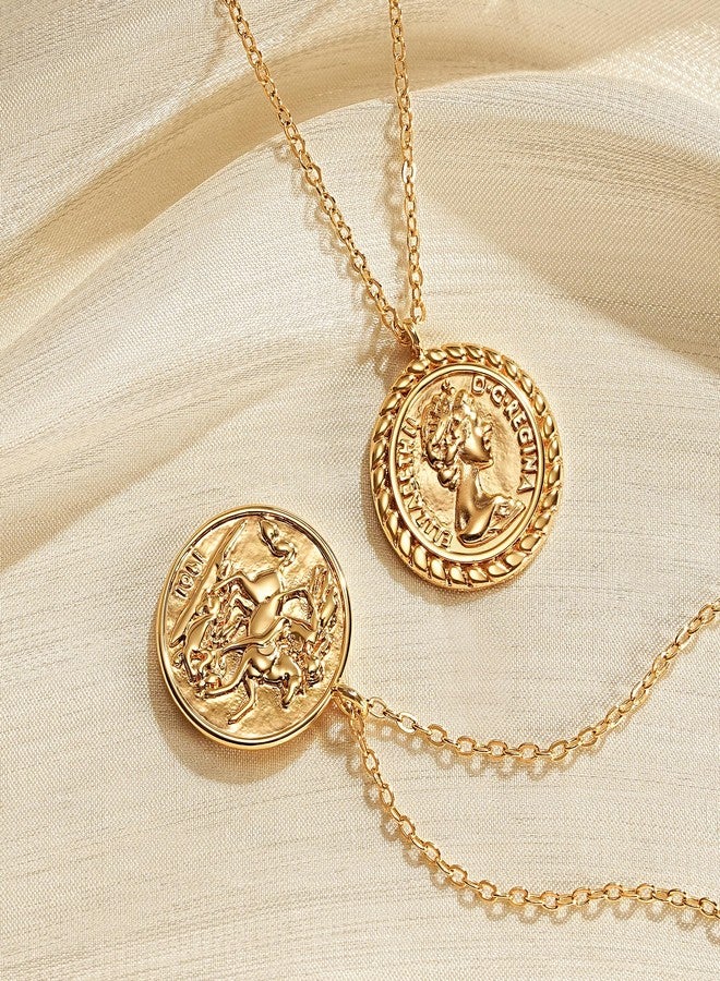 VACRONA Coin Necklace for Women 18k Gold Plated Vintage Coin Round Pendant Necklace Gold Circle Disk Medal Textured Medallion Protection Dainty Jewelry Gift for Her - Image 5