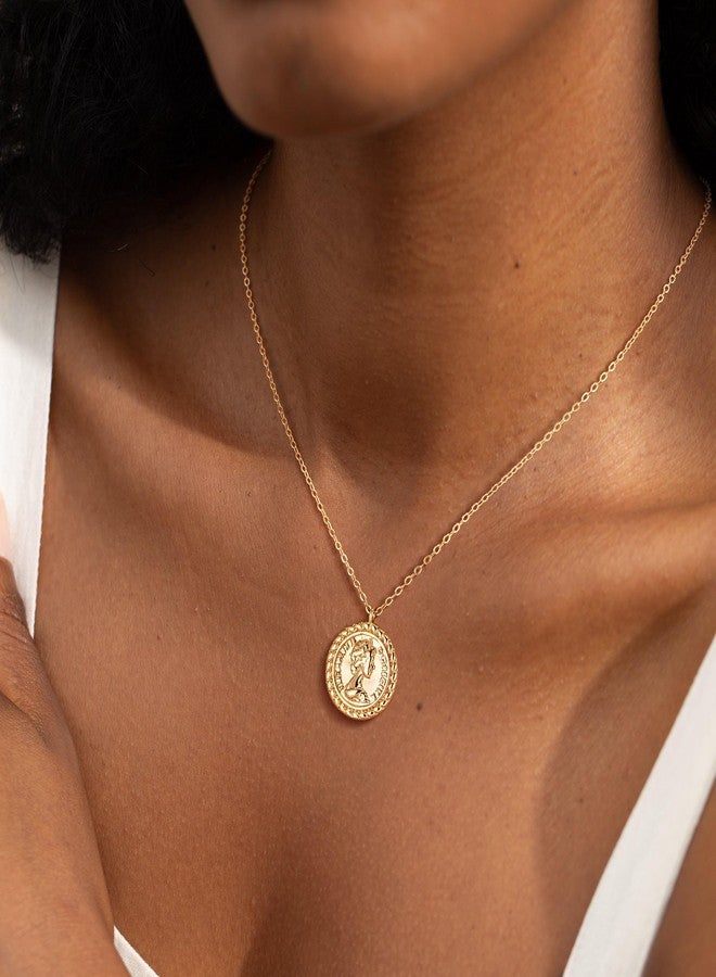 VACRONA Coin Necklace for Women 18k Gold Plated Vintage Coin Round Pendant Necklace Gold Circle Disk Medal Textured Medallion Protection Dainty Jewelry Gift for Her - Image 2