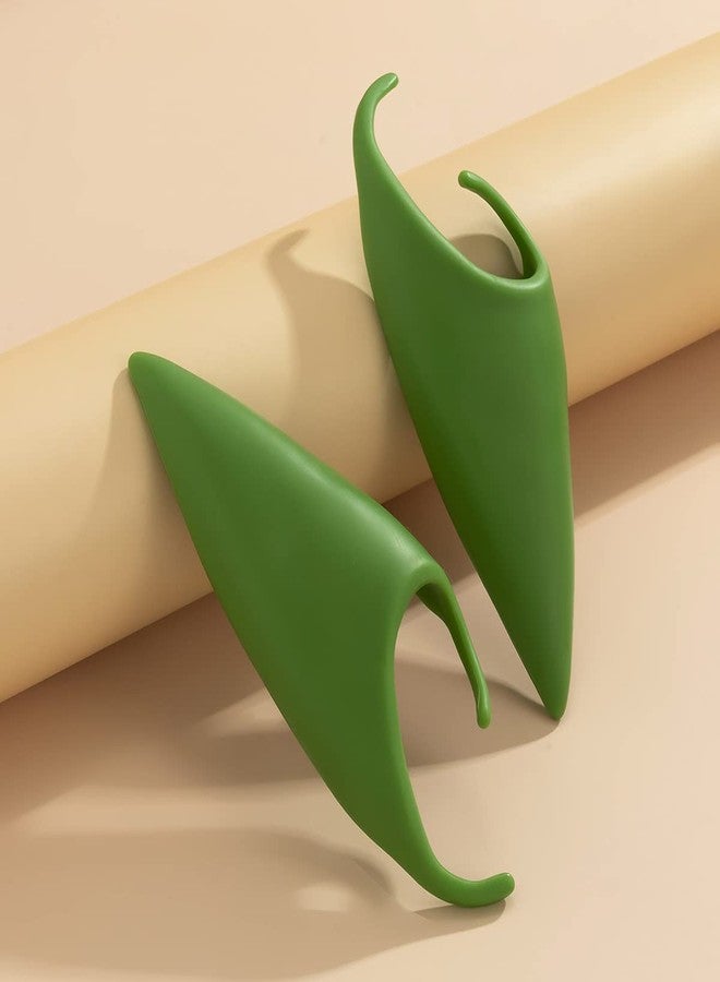 Pingyongchang Silicone Halloween Fairy Pixie Elf Ears Earrings Colorful Sweet Cool Ear Clip Without Ear Holes Soft Pointed Goblin Ears Cosplay for Women Party Jewelry-Green - Image 3