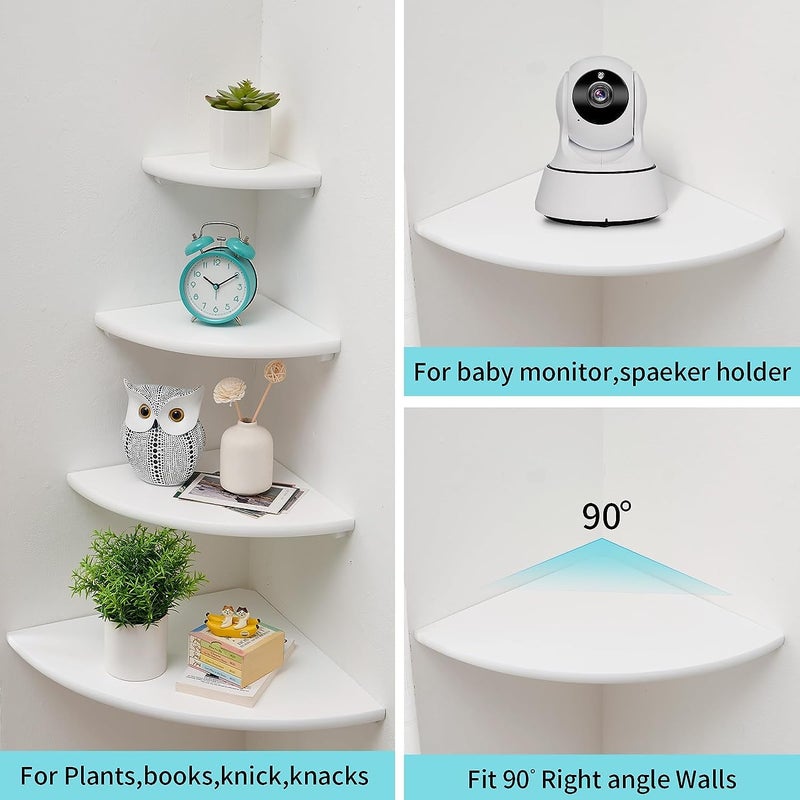 Conamily Corner Wall Shelves, White Floating Corner Shelf, Set of 2 16inch Solid Oak Wood Shelves, Round End Wall Mount Display Shelf with Wire Hole for Small Plant for Bedroom Kitchen, Living Room - Image 3