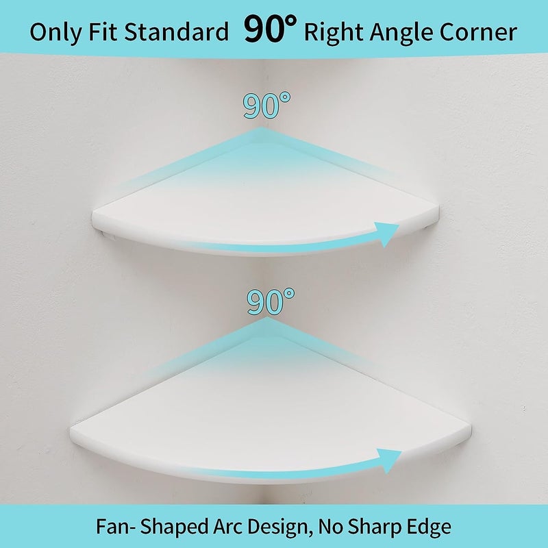 Conamily Corner Wall Shelves, White Floating Corner Shelf, Set of 2 16inch Solid Oak Wood Shelves, Round End Wall Mount Display Shelf with Wire Hole for Small Plant for Bedroom Kitchen, Living Room - Image 4