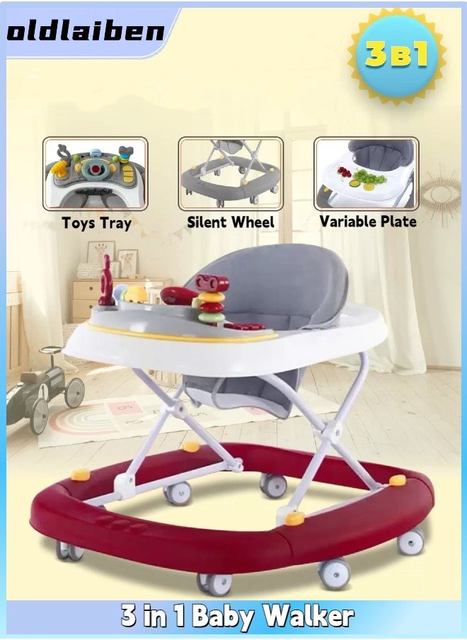 oldlaiben - Baby Walker, 3-Gear Height Adjustable Baby Walker, 3-in-1 Foldable Baby Walkers, Easily Convertible Baby Walker with Toys Tray, For Baby Boys and Girls 6-24 Months（Red） - Image 1