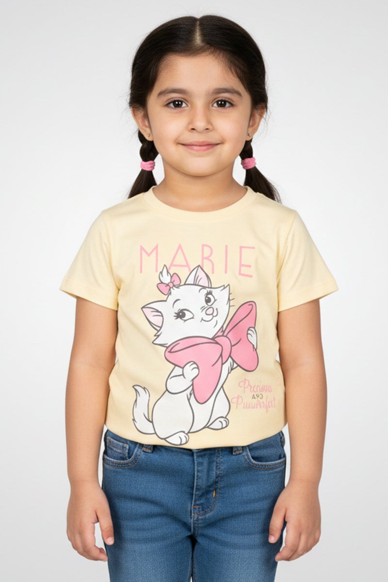 Disney Toddlers Girl The Aristocats Graphic Print Short Sleeve Top, Yellow - Image 1