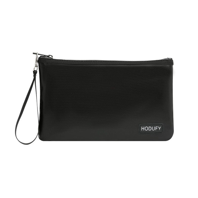 Hodufy Fireproof Money Bag (2000â„‰), Fireproof Document Bags, Bank Cash Bag with Zipper & Strap, Suitable for A5 Documents, Bank Inventory, Passport (Black) - Image 1