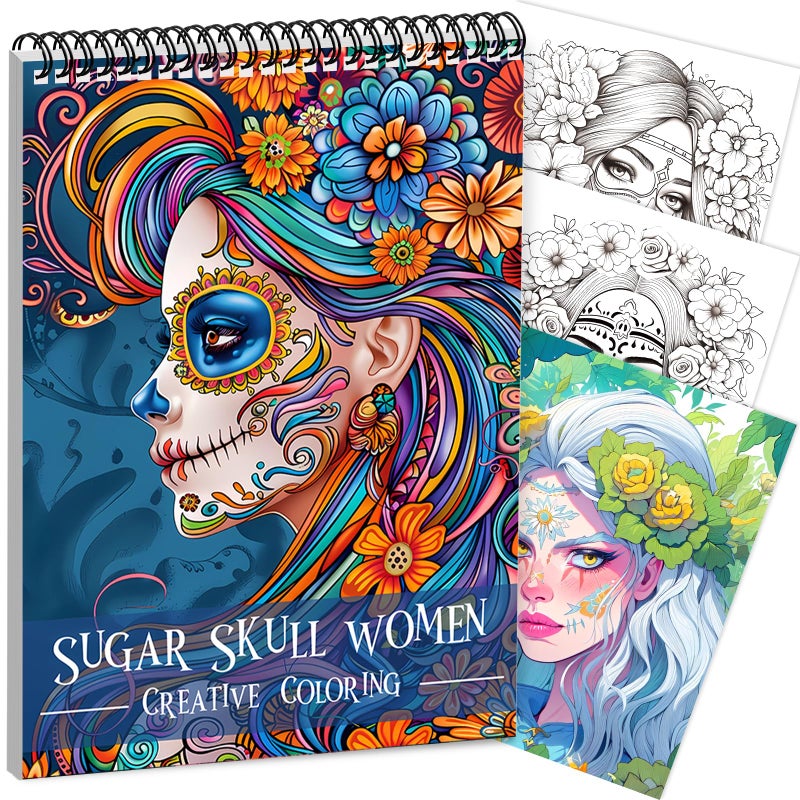 CKMOREL Sugar Skull Women Coloring Book for Adult Spiral Bound, Adult Coloring Book for Women Relaxation, Thick Paper 24 Pages One Sided Design, Mindfulness Easter Gifts for Adults - Image 1
