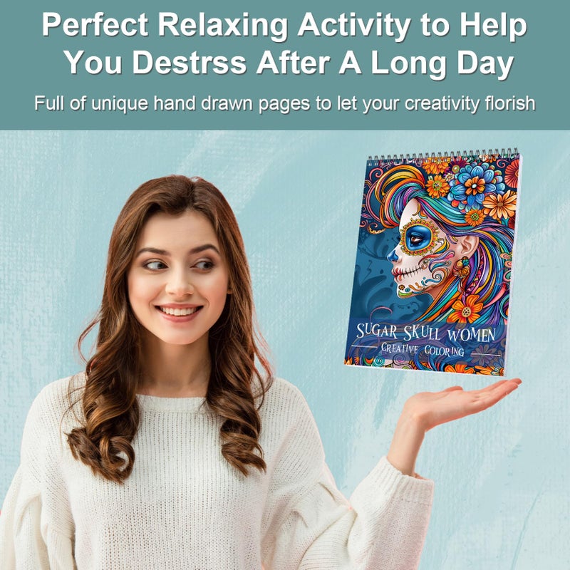 CKMOREL Sugar Skull Women Coloring Book for Adult Spiral Bound, Adult Coloring Book for Women Relaxation, Thick Paper 24 Pages One Sided Design, Mindfulness Easter Gifts for Adults - Image 4