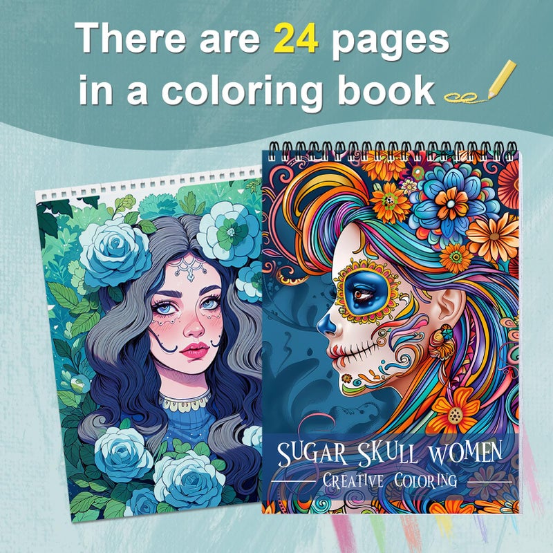 CKMOREL Sugar Skull Women Coloring Book for Adult Spiral Bound, Adult Coloring Book for Women Relaxation, Thick Paper 24 Pages One Sided Design, Mindfulness Easter Gifts for Adults - Image 3