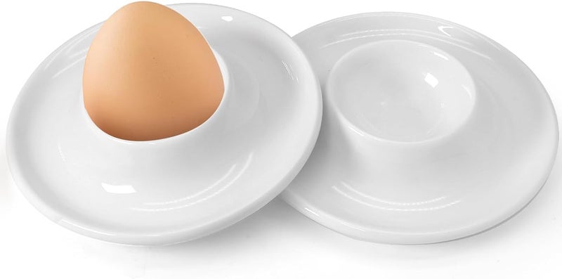 vibedor 2 PCS Ceramic Egg Cups, White Hard Boiled Egg Holders for Restaurant, Kitchen and Parties for Breakfast, Serving and Meal（Circle） - Image 1