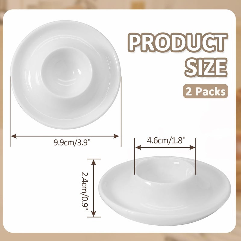 vibedor 2 PCS Ceramic Egg Cups, White Hard Boiled Egg Holders for Restaurant, Kitchen and Parties for Breakfast, Serving and Meal（Circle） - Image 3