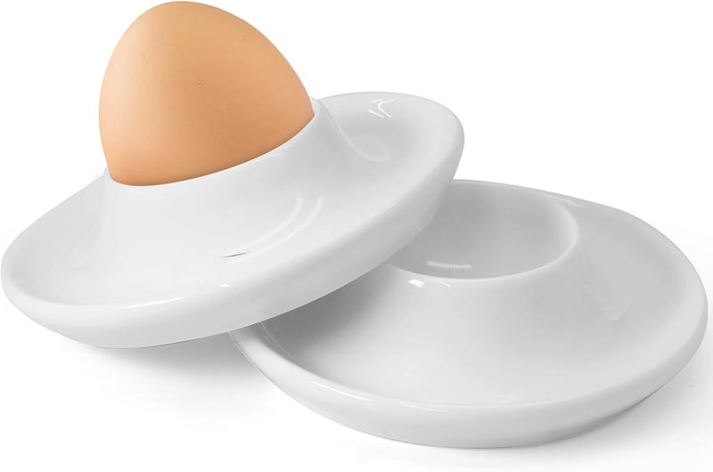 vibedor 2 PCS Ceramic Egg Cups, White Hard Boiled Egg Holders for Restaurant, Kitchen and Parties for Breakfast, Serving and Meal（Circle） - Image 2